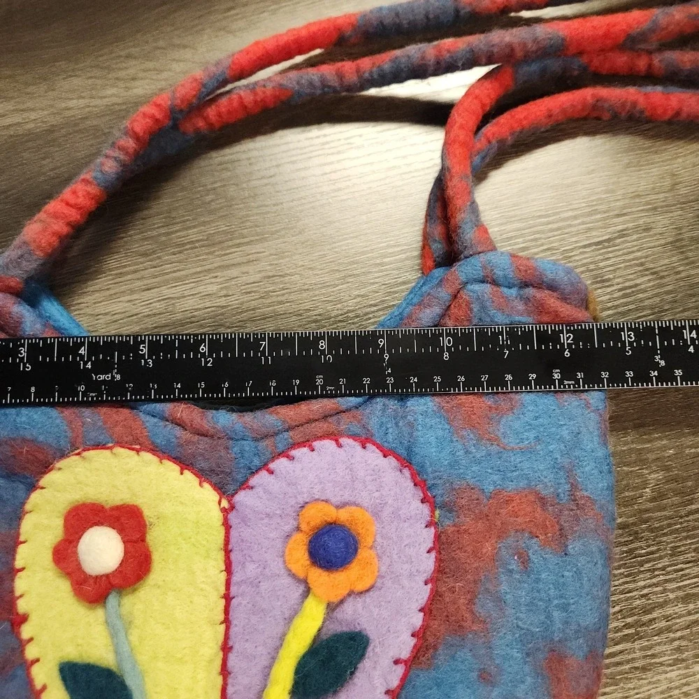 Vintage Handmade Felted Wool Double Strap Bag Purse Boho Hippie‎ Flower Tie Dye